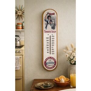 Heinz Tomato Soup Vintage Metal Thermometer‎ Wooden Wall Decor